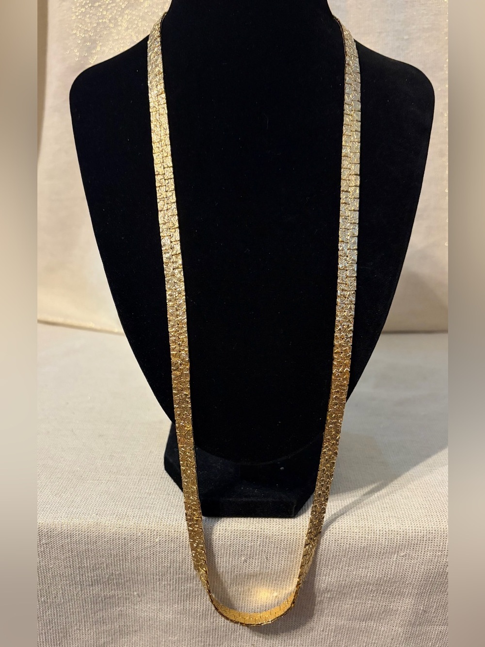 Gold-Tone Flat Nugget Textured Long Necklace - Women Jewelry